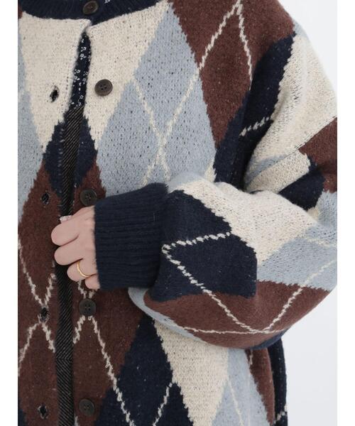 Samansa Mos2（サマンサ モスモス）の「アーガイル柄ニットカーディガン（カーディガン/ボレロ・レディース・ブラウン/オレンジ/ベージュ/ネイビー・ﾌﾘ-）」の21枚目の写真