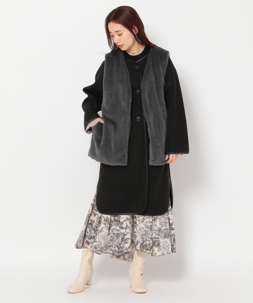 mysty woman（ミスティウーマン）の「ファーベストＳＥＴコート 176102（ノーカラーコート・レディース・モカ/アイボリー/ブラック・FREE）」の10枚目の写真