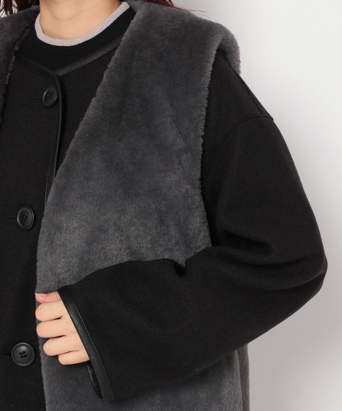 mysty woman（ミスティウーマン）の「ファーベストＳＥＴコート 176102（ノーカラーコート・レディース・モカ/アイボリー/ブラック・FREE）」の11枚目の写真