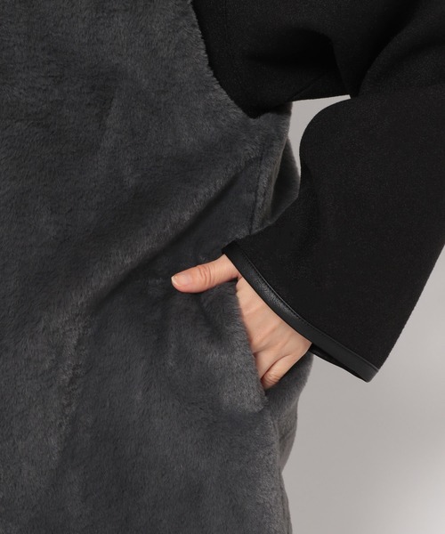 mysty woman（ミスティウーマン）の「ファーベストＳＥＴコート 176102（ノーカラーコート・レディース・モカ/アイボリー/ブラック・FREE）」の5枚目の写真