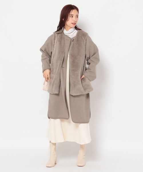 mysty woman（ミスティウーマン）の「ファーベストＳＥＴコート 176102（ノーカラーコート・レディース・モカ/アイボリー/ブラック・FREE）」の4枚目の写真
