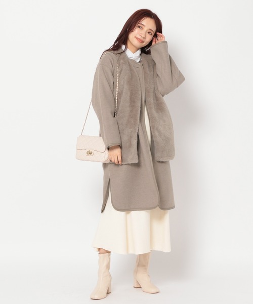mysty woman（ミスティウーマン）の「ファーベストＳＥＴコート 176102（ノーカラーコート・レディース・モカ/アイボリー/ブラック・FREE）」の7枚目の写真