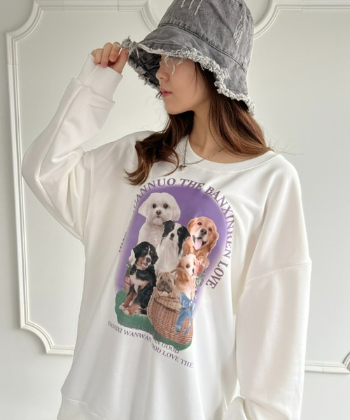Loueme(ルエム)の「【23S/S 春夏新作】ドッグプリントオーバースウェット(スウェット・レディース・ホワイト・FREE)」の3枚目の写真