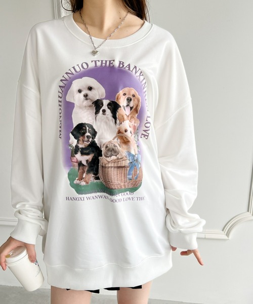 Loueme(ルエム)の「【23S/S 春夏新作】ドッグプリントオーバースウェット(スウェット・レディース・ホワイト・FREE)」の2枚目の写真