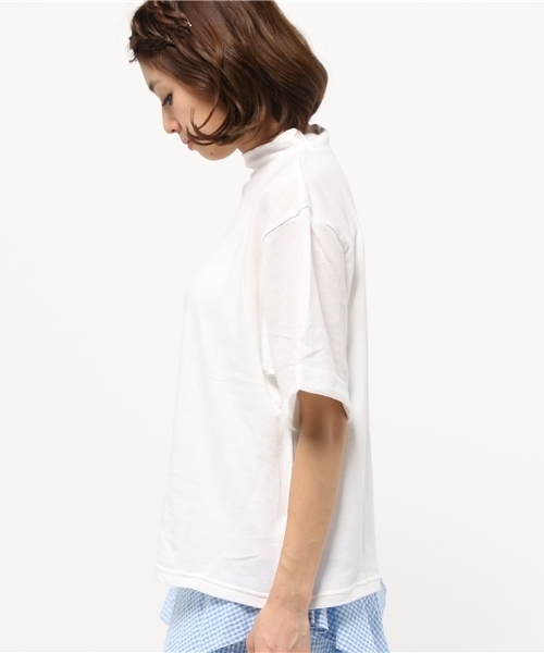 Kastane（カスタネ）の「【Kastane】5分袖ハイネックプルオーバー（Tシャツ/カットソー・レディース・グレー/オフホワイト/チャコールグレー/ピンク/ネイビー・FREE）」の7枚目の写真