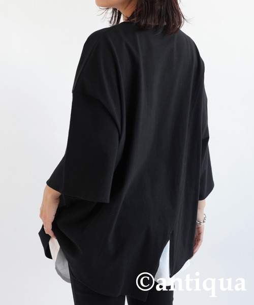 antiqua(アンティカ)の「綿100%抗菌防臭アシメTシャツ(Tシャツ/カットソー・レディース・ダークグレー/オフホワイト/ブラック・FREE)」の20枚目の写真