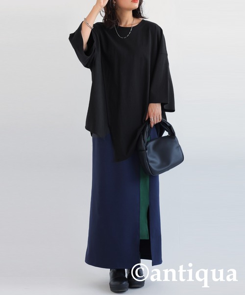 antiqua(アンティカ)の「綿100%抗菌防臭アシメTシャツ(Tシャツ/カットソー・レディース・ダークグレー/オフホワイト/ブラック・FREE)」の22枚目の写真