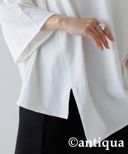 antiqua(アンティカ)の「綿100%抗菌防臭アシメTシャツ(Tシャツ/カットソー・レディース・ダークグレー/オフホワイト/ブラック・FREE)」の14枚目の写真