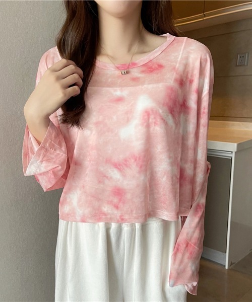 CLEA(クレア)の「タイダイ柄シアーショート丈トップスインナー(Tシャツ/カットソー・レディース・グレー/ブラック/ピンク/ブルー・FREE)」の4枚目の写真