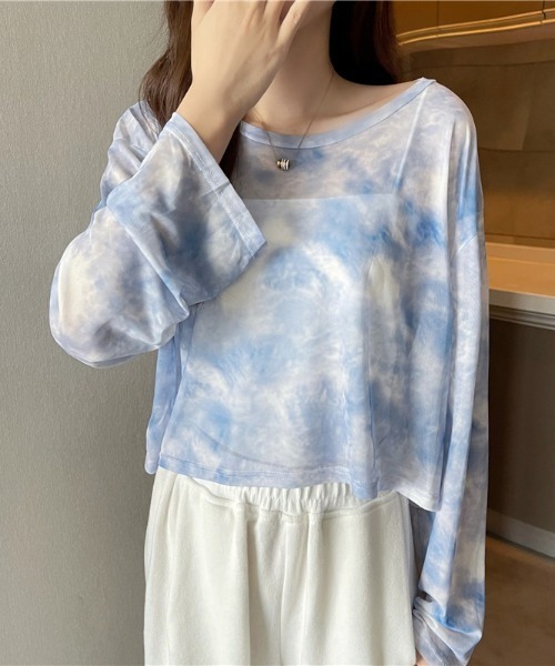 CLEA(クレア)の「タイダイ柄シアーショート丈トップスインナー(Tシャツ/カットソー・レディース・グレー/ブラック/ピンク/ブルー・FREE)」の3枚目の写真
