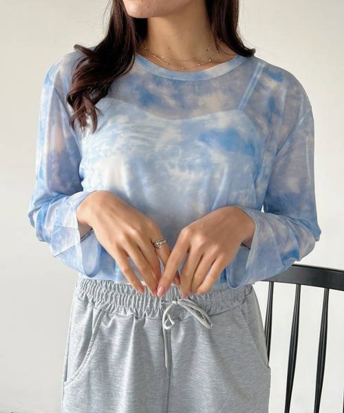 CLEA(クレア)の「タイダイ柄シアーショート丈トップスインナー(Tシャツ/カットソー・レディース・グレー/ブラック/ピンク/ブルー・FREE)」の22枚目の写真