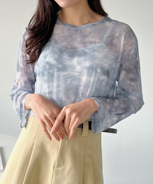 CLEA(クレア)の「タイダイ柄シアーショート丈トップスインナー(Tシャツ/カットソー・レディース・グレー/ブラック/ピンク/ブルー・FREE)」の14枚目の写真