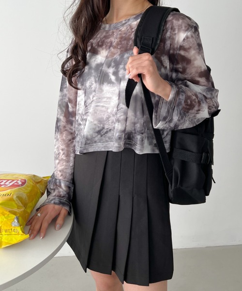 CLEA(クレア)の「タイダイ柄シアーショート丈トップスインナー(Tシャツ/カットソー・レディース・グレー/ブラック/ピンク/ブルー・FREE)」の6枚目の写真