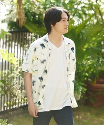 【UNIIT/ユニット】レーヨン100％ 接触冷感　総柄シャツ 　アロハシャツ 　ストリート 　モード 　カジュアル 夏服 　オープンカラーシャツ 　開襟シャツ
