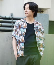 【UNIIT/ユニット】レーヨン100% 接触冷感 総柄シャツ アロハシャツ ストリート モード カジュアル 夏服 オープンカラーシャツ 開襟シャツ
