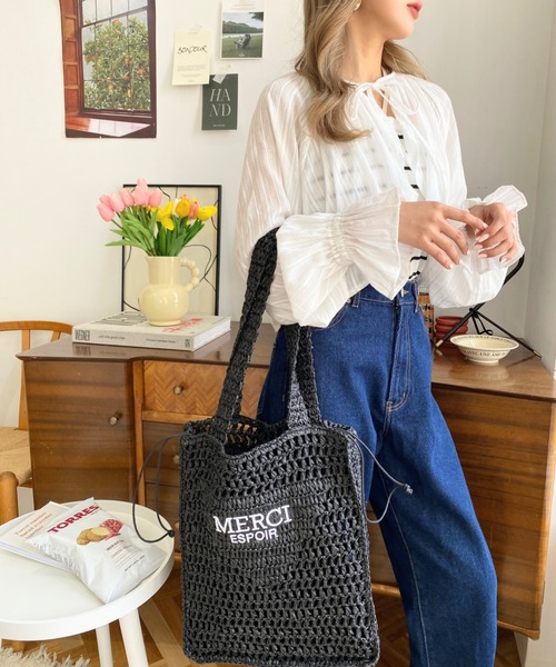 moment+（モーメントプラス）の「メッシュトートバッグ（トートバッグ・レディース・ブラック/オフホワイト・FREE）」の15枚目の写真