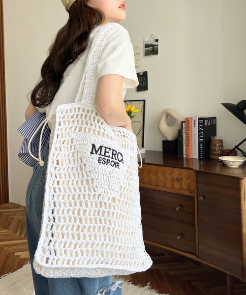 moment+（モーメントプラス）の「メッシュトートバッグ（トートバッグ・レディース・ブラック/オフホワイト・FREE）」の18枚目の写真