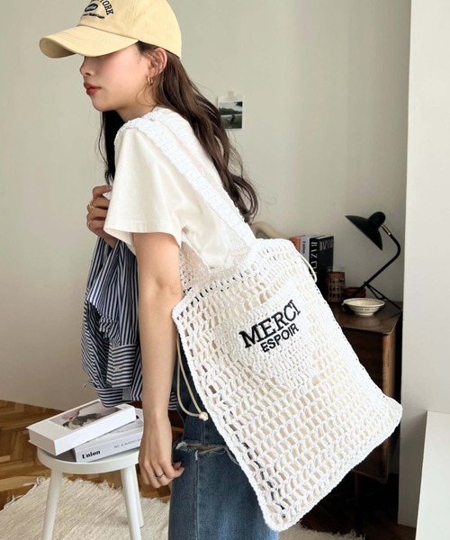 moment+（モーメントプラス）の「メッシュトートバッグ（トートバッグ・レディース・ブラック/オフホワイト・FREE）」の19枚目の写真