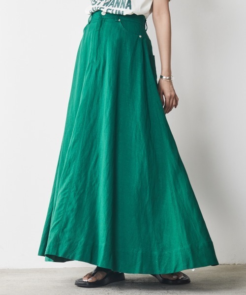 CHIC STYLE（シックスタイル）の「 レーヨン麻マキシスカート ＜大きいサイズ有＞シックスタイル（スカート・レディース・ネイビー/モカ/グリーン・4L/M/L/LL/3L/5L）」の3枚目の写真