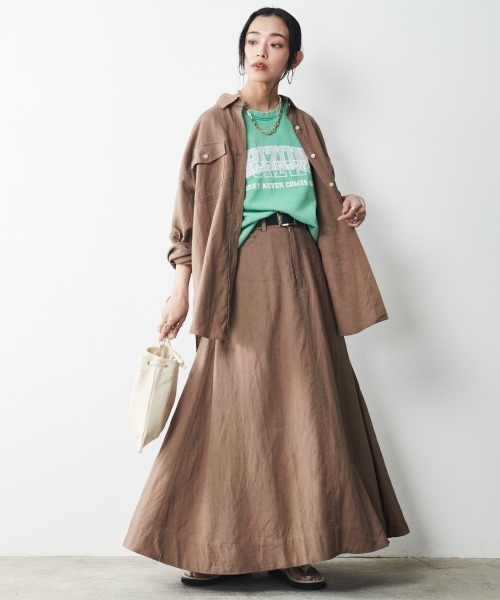 CHIC STYLE（シックスタイル）の「 レーヨン麻マキシスカート ＜大きいサイズ有＞シックスタイル（スカート・レディース・ネイビー/モカ/グリーン・4L/M/L/LL/3L/5L）」の9枚目の写真