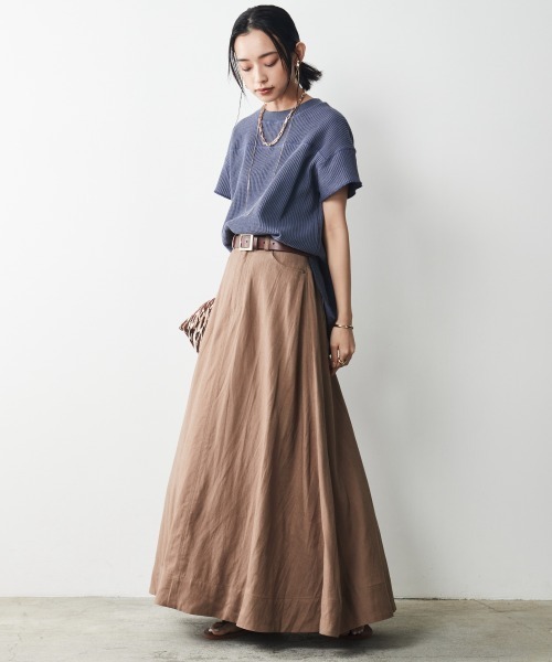 CHIC STYLE（シックスタイル）の「 レーヨン麻マキシスカート ＜大きいサイズ有＞シックスタイル（スカート・レディース・ネイビー/モカ/グリーン・4L/M/L/LL/3L/5L）」の6枚目の写真