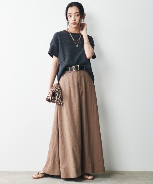 CHIC STYLE（シックスタイル）の「 レーヨン麻マキシスカート ＜大きいサイズ有＞シックスタイル（スカート・レディース・ネイビー/モカ/グリーン・4L/M/L/LL/3L/5L）」の11枚目の写真