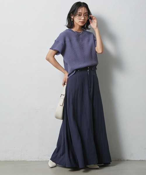 CHIC STYLE（シックスタイル）の「 レーヨン麻マキシスカート ＜大きいサイズ有＞シックスタイル（スカート・レディース・ネイビー/モカ/グリーン・4L/M/L/LL/3L/5L）」の8枚目の写真