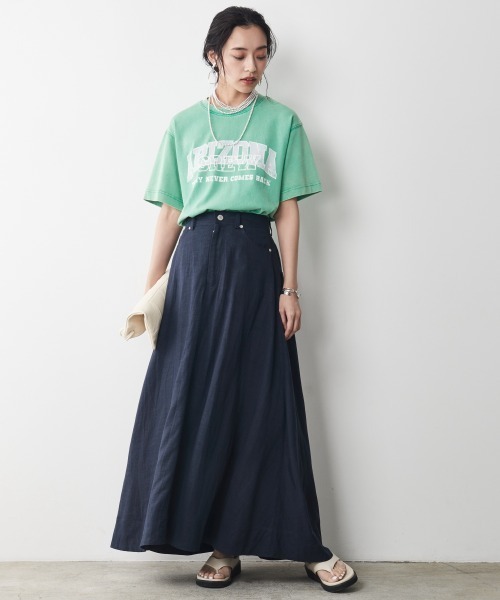 CHIC STYLE（シックスタイル）の「 レーヨン麻マキシスカート ＜大きいサイズ有＞シックスタイル（スカート・レディース・ネイビー/モカ/グリーン・4L/M/L/LL/3L/5L）」の5枚目の写真