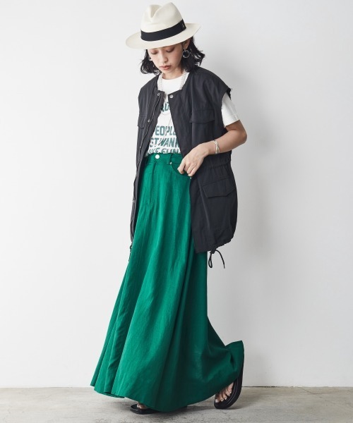 CHIC STYLE（シックスタイル）の「 レーヨン麻マキシスカート ＜大きいサイズ有＞シックスタイル（スカート・レディース・ネイビー/モカ/グリーン・4L/M/L/LL/3L/5L）」の7枚目の写真