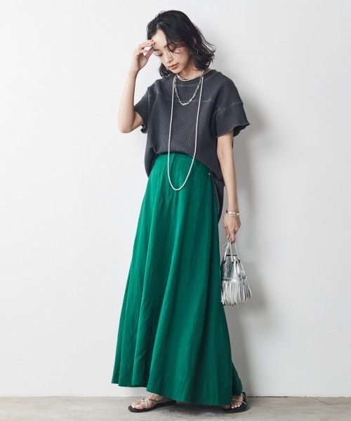 CHIC STYLE（シックスタイル）の「 レーヨン麻マキシスカート ＜大きいサイズ有＞シックスタイル（スカート・レディース・ネイビー/モカ/グリーン・4L/M/L/LL/3L/5L）」の10枚目の写真