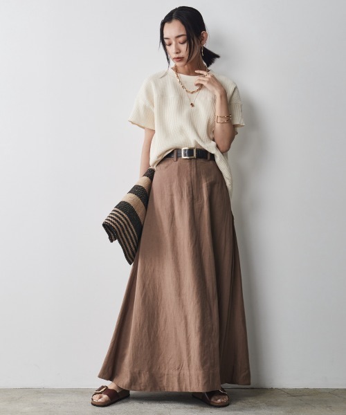 CHIC STYLE（シックスタイル）の「 レーヨン麻マキシスカート ＜大きいサイズ有＞シックスタイル（スカート・レディース・ネイビー/モカ/グリーン・4L/M/L/LL/3L/5L）」の4枚目の写真