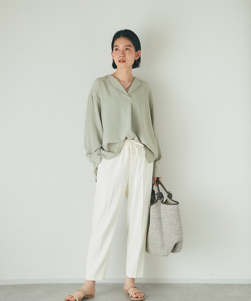 RIVE DROITE（リヴドロワ）の「裏地がなくても安心の生地感/ツイルドロストテーパードパンツ（その他パンツ・レディース・ネイビー/グリーン/オフホワイト・38/36）」の6枚目の写真