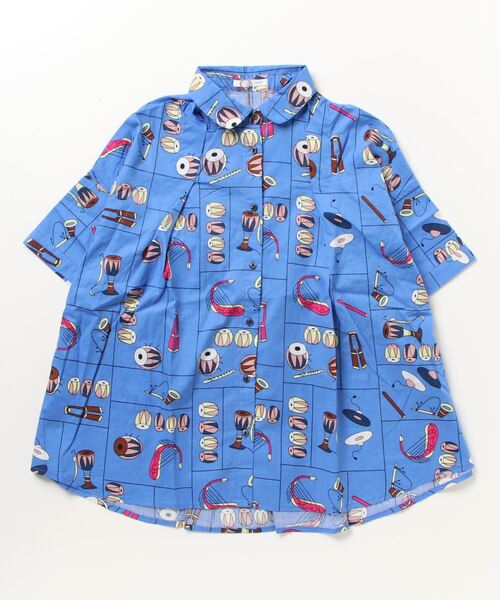 sandy（サンディー）の「【sandy】プリント丸衿タックシャツ（シャツ/ブラウス・レディース・グリーン/ブルー/ベージュ・FREE）」の3枚目の写真