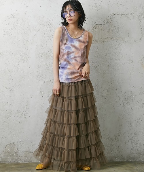 GEVS.（ジェイヴィス）の「＜大きいサイズ＞チュール8段フリルマキシスカート GEVS.（スカート・レディース・モカ/チャコール/ブラック・4L/3L/5L/L/LL）」の8枚目の写真