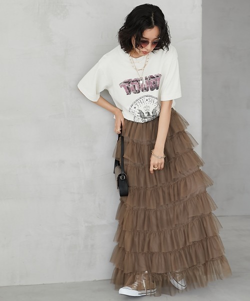 GEVS.（ジェイヴィス）の「＜大きいサイズ＞チュール8段フリルマキシスカート GEVS.（スカート・レディース・モカ/チャコール/ブラック・4L/3L/5L/L/LL）」の20枚目の写真