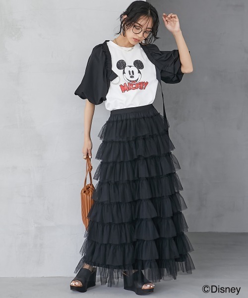 GEVS.（ジェイヴィス）の「＜大きいサイズ＞チュール8段フリルマキシスカート GEVS.（スカート・レディース・モカ/チャコール/ブラック・4L/3L/5L/L/LL）」の22枚目の写真