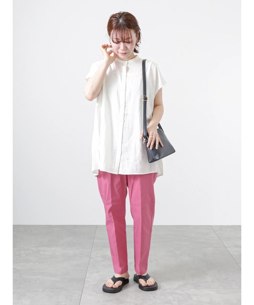 Lugnoncure（ルノンキュール）の「麻混フレンチスリーブブラウス（シャツ/ブラウス・レディース・オフホワイト/ブラック/グリーン・ﾌﾘ-）」の6枚目の写真