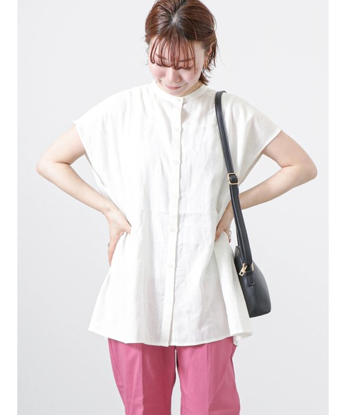 Lugnoncure（ルノンキュール）の「麻混フレンチスリーブブラウス（シャツ/ブラウス・レディース・オフホワイト/ブラック/グリーン・ﾌﾘ-）」の4枚目の写真