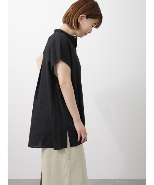 Lugnoncure（ルノンキュール）の「麻混フレンチスリーブブラウス（シャツ/ブラウス・レディース・オフホワイト/ブラック/グリーン・ﾌﾘ-）」の7枚目の写真