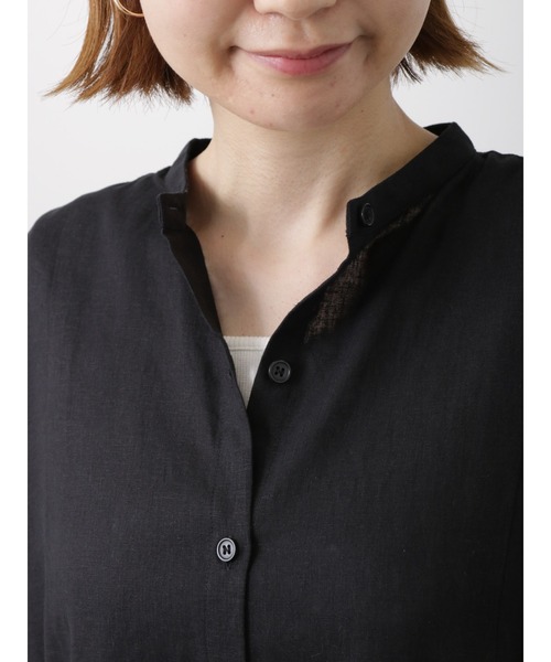 Lugnoncure（ルノンキュール）の「麻混フレンチスリーブブラウス（シャツ/ブラウス・レディース・オフホワイト/ブラック/グリーン・ﾌﾘ-）」の9枚目の写真