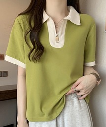 配色ハーフジップ半袖ポロシャツ