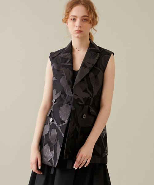【新品未使用】EBONY エボニーファーロングジレ/ベスト EBONY/エボニー】Washi Flower Gilet/和紙フラワージレ（ベスト