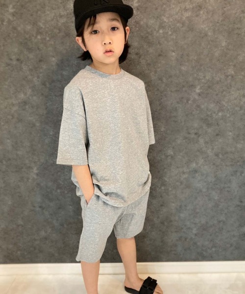 THE CASUAL（カジュアル）の「ピス付き無地　上下セット（Tシャツ/カットソー・キッズ・ブラック/ダークグリーン/杢グレー/オレンジ/ネイビー/ミント/ベージュ/チャコール・110cm/120cm/130cm/140cm/150cm/160cm）」の2枚目の写真
