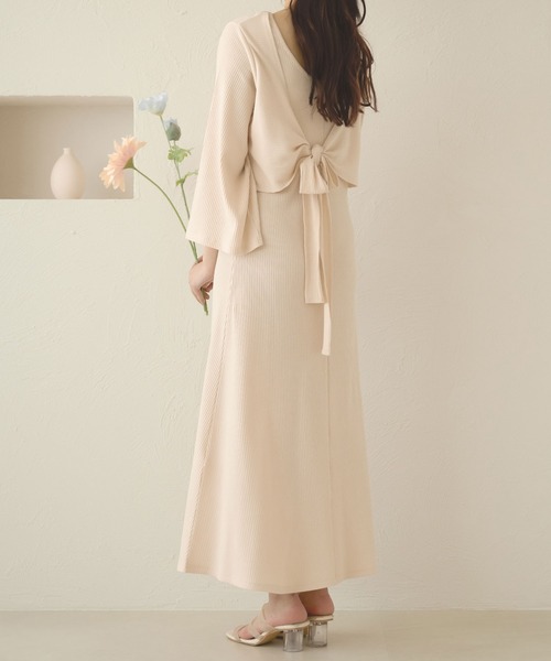 Ambre Neige(アンブルネージュ)の「バックリボンリブワンピース/【WEB/EC限定商品】(ワンピース・レディース・アイボリー/モカ・FREE)」の12枚目の写真