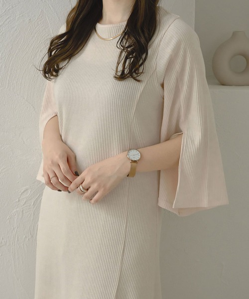 Ambre Neige(アンブルネージュ)の「バックリボンリブワンピース/【WEB/EC限定商品】(ワンピース・レディース・アイボリー/モカ・FREE)」の7枚目の写真
