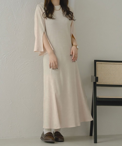 Ambre Neige(アンブルネージュ)の「バックリボンリブワンピース/【WEB/EC限定商品】(ワンピース・レディース・アイボリー/モカ・FREE)」の9枚目の写真
