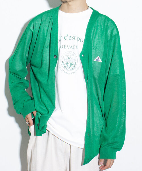GEVACO（ゲバコ）の「【GEVACO/ゲバコ】シアーカーディガン ドロップショルダー オーバーサイズ（カーディガン/ボレロ・メンズ・グリーン/ブラック/ベージュ・M/L）」の3枚目の写真