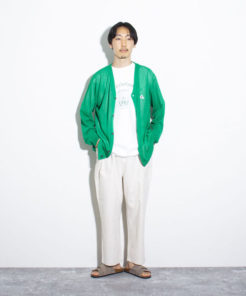 GEVACO（ゲバコ）の「【GEVACO/ゲバコ】シアーカーディガン ドロップショルダー オーバーサイズ（カーディガン/ボレロ・メンズ・グリーン/ブラック/ベージュ・M/L）」の4枚目の写真