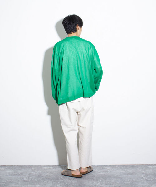 GEVACO（ゲバコ）の「【GEVACO/ゲバコ】シアーカーディガン ドロップショルダー オーバーサイズ（カーディガン/ボレロ・メンズ・グリーン/ブラック/ベージュ・M/L）」の6枚目の写真