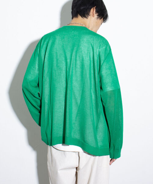 GEVACO（ゲバコ）の「【GEVACO/ゲバコ】シアーカーディガン ドロップショルダー オーバーサイズ（カーディガン/ボレロ・メンズ・グリーン/ブラック/ベージュ・M/L）」の8枚目の写真